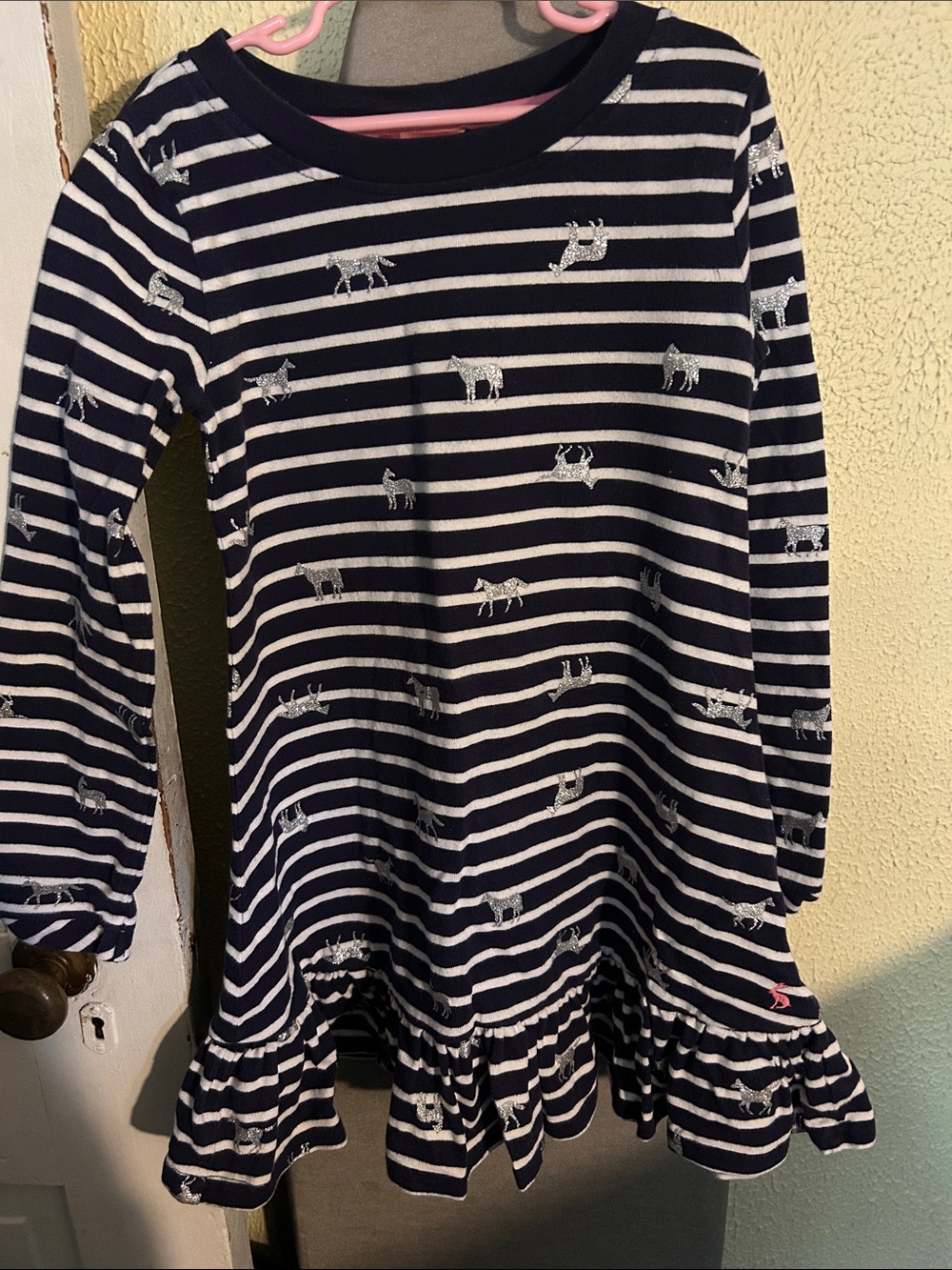 Joules Navy and White Striped Horse Print Girls' Dress